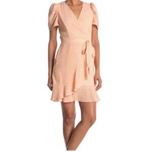 Betsey Johnson Cheetah Print Faux Wrap Dress size 12 pink & yellow lined party